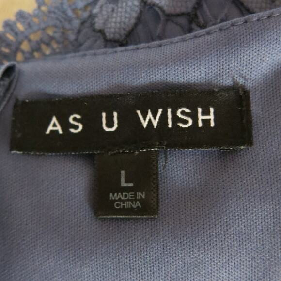 AS U WISH *NWT* Skater Mini Dress Size L Floral Lace Sleeveless Blue Flirty Sexy - Picture 5 of 6